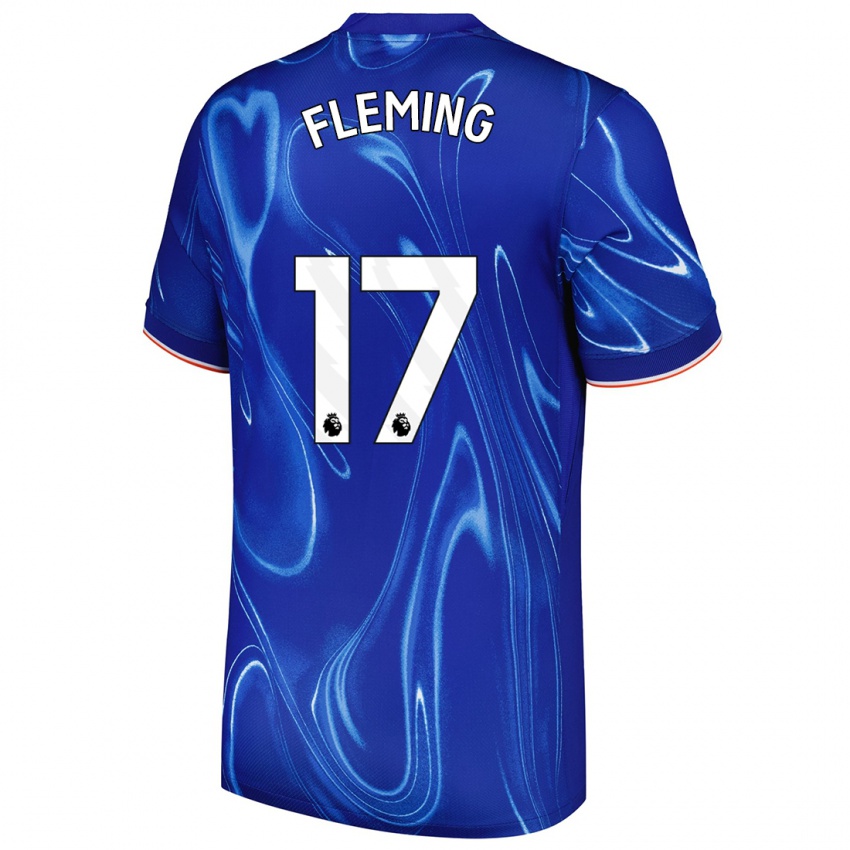 Niño Camiseta Jessie Fleming #17 Azul Blanco 1ª Equipación 2024/25 La Camisa Chile