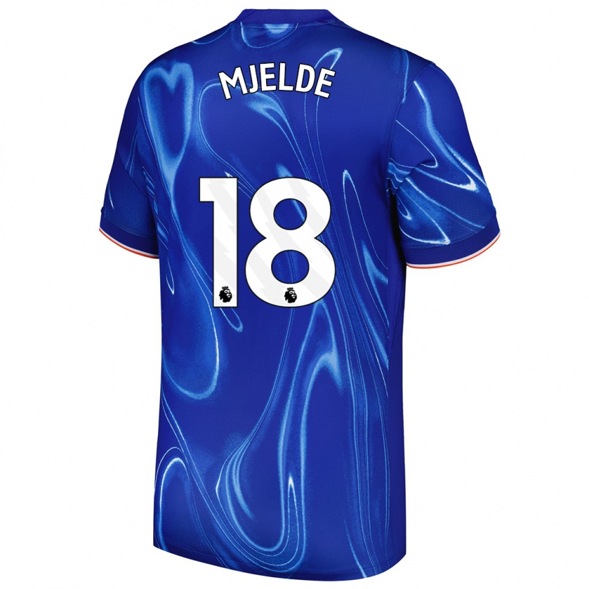 Niño Camiseta Maren Mjelde #18 Azul Blanco 1ª Equipación 2024/25 La Camisa Chile