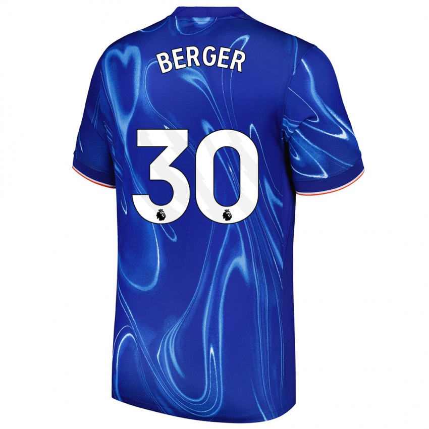 Niño Camiseta Ann-Katrin Berger #30 Azul Blanco 1ª Equipación 2024/25 La Camisa Chile