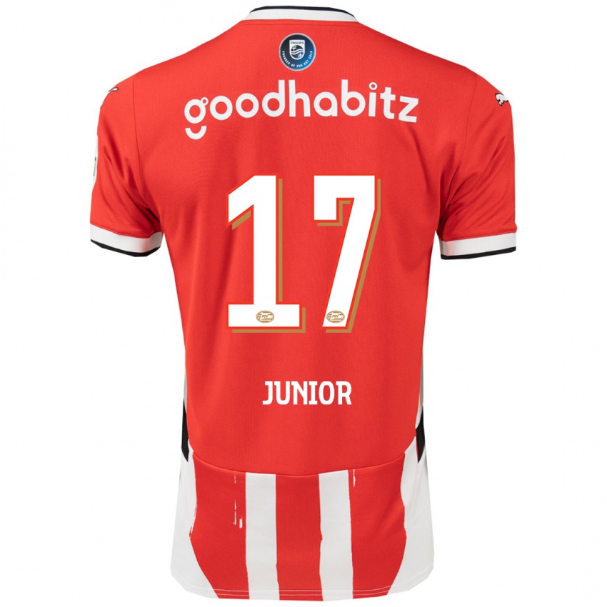 Niño Camiseta Mauro Junior #17 Rojo Blanco 1ª Equipación 2024/25 La Camisa Chile