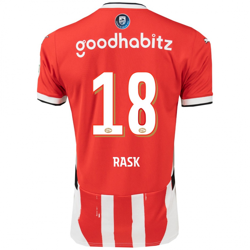 Niño Camiseta Caroline Rask #18 Rojo Blanco 1ª Equipación 2024/25 La Camisa Chile