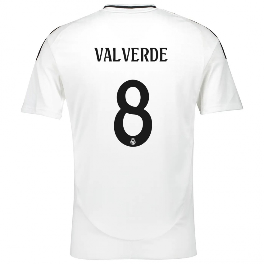 Niño Camiseta Federico Valverde #8 Blanco 1ª Equipación 2024/25 La Camisa Chile