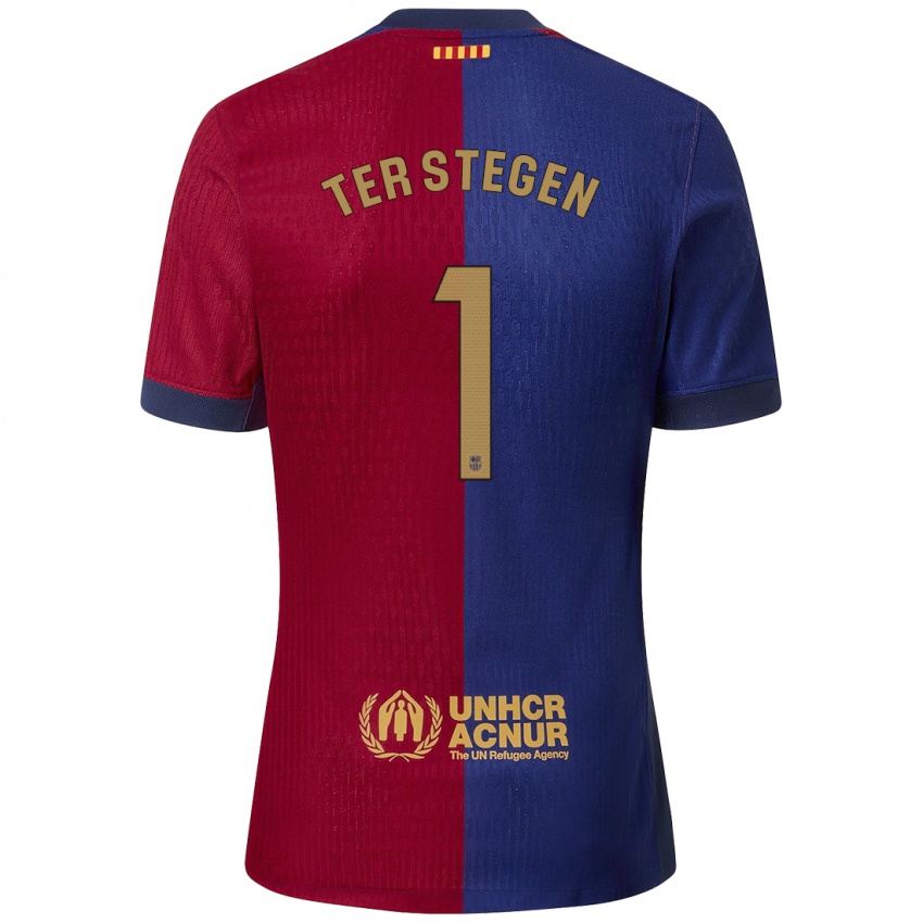 Niño Camiseta Marc-Andre Ter Stegen #1 Azul Rojo 1ª Equipación 2024/25 La Camisa Chile