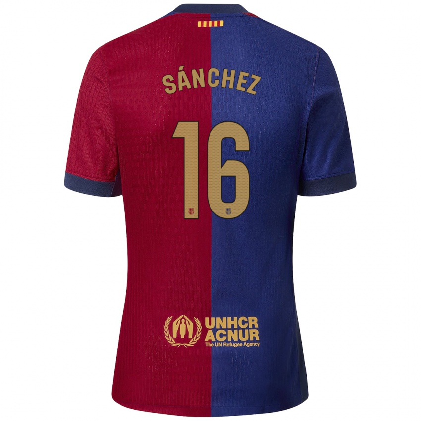 Niño Camiseta Edu Sánchez #16 Azul Rojo 1ª Equipación 2024/25 La Camisa Chile