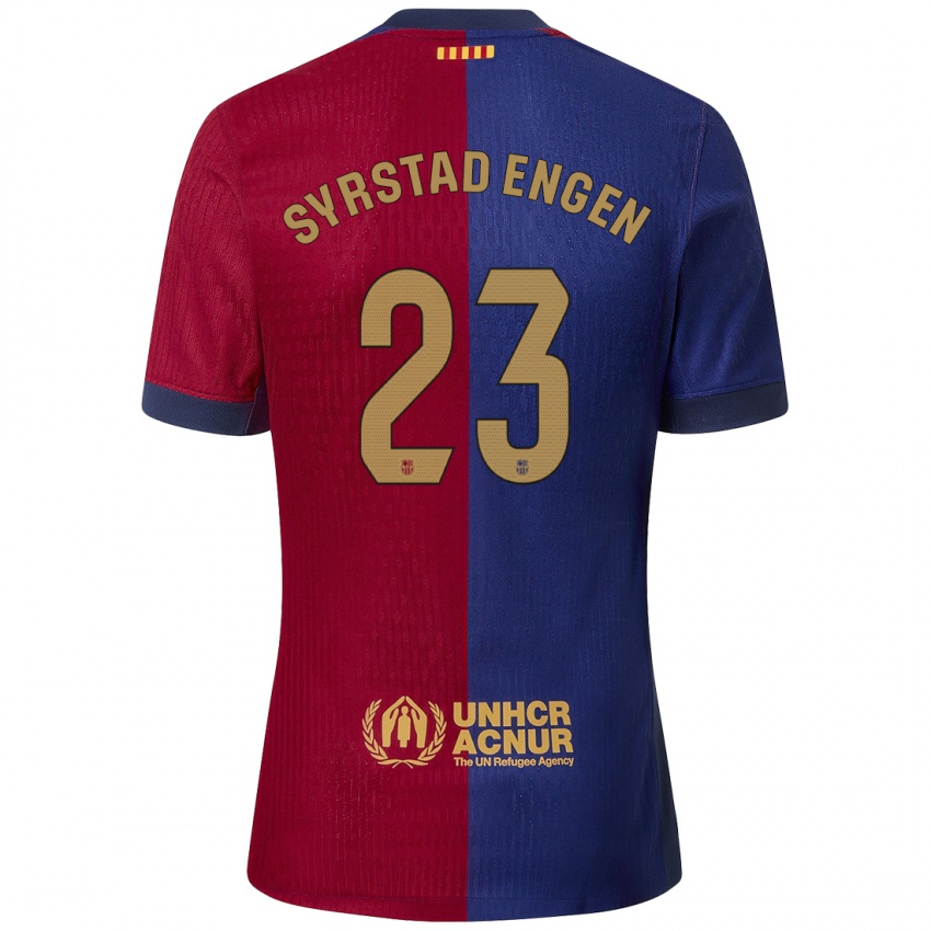 Niño Camiseta Ingrid Syrstad Engen #23 Azul Rojo 1ª Equipación 2024/25 La Camisa Chile