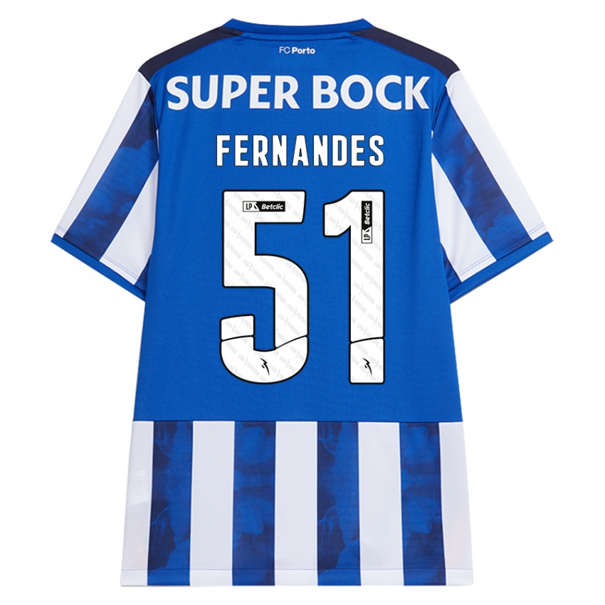 Niño Camiseta Diogo Fernandes #51 Azul Blanco 1ª Equipación 2024/25 La Camisa Chile