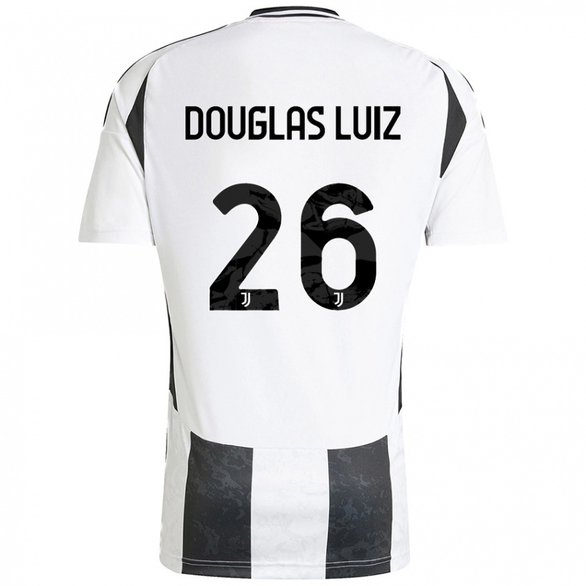 Niño Camiseta Douglas Luiz #26 Blanco Negro 1ª Equipación 2024/25 La Camisa Chile