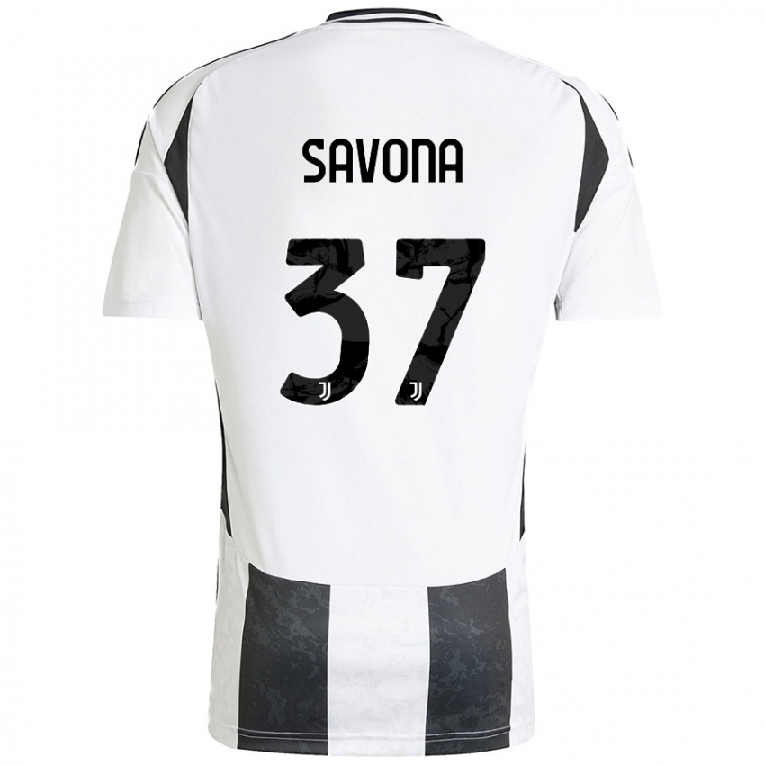 Niño Camiseta Nicolo Savona #37 Blanco Negro 1ª Equipación 2024/25 La Camisa Chile