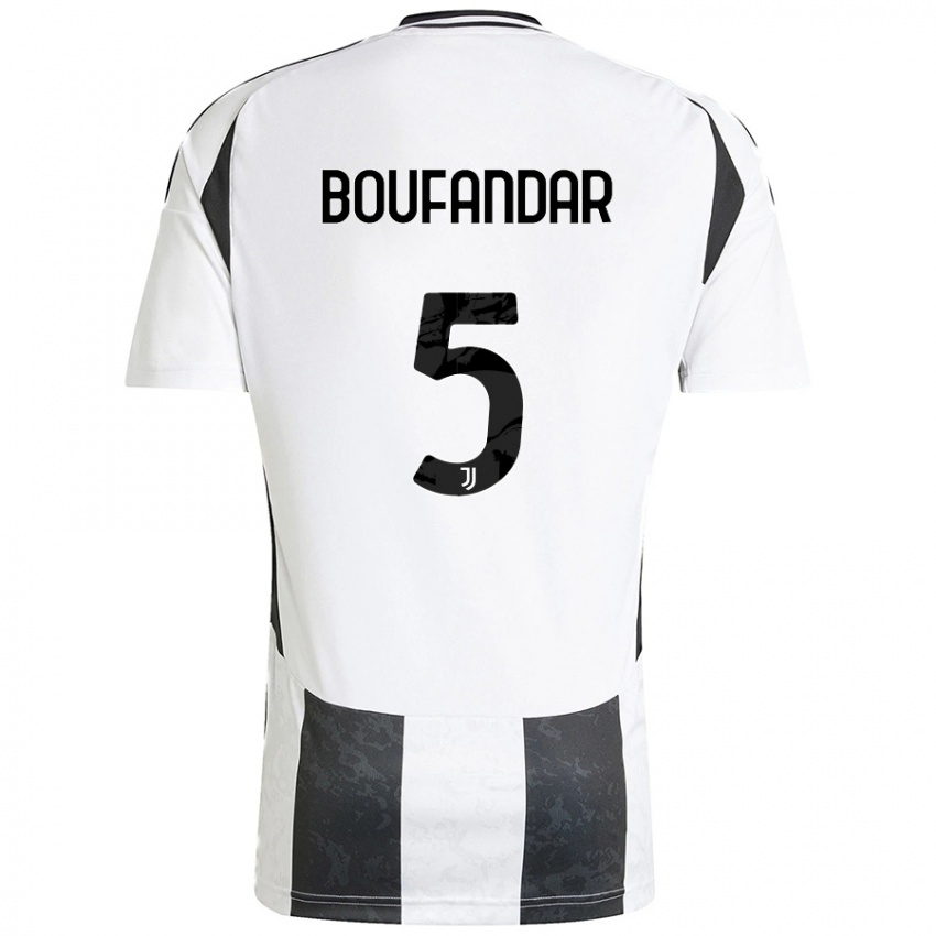 Niño Camiseta Adam Boufandar #5 Blanco Negro 1ª Equipación 2024/25 La Camisa Chile