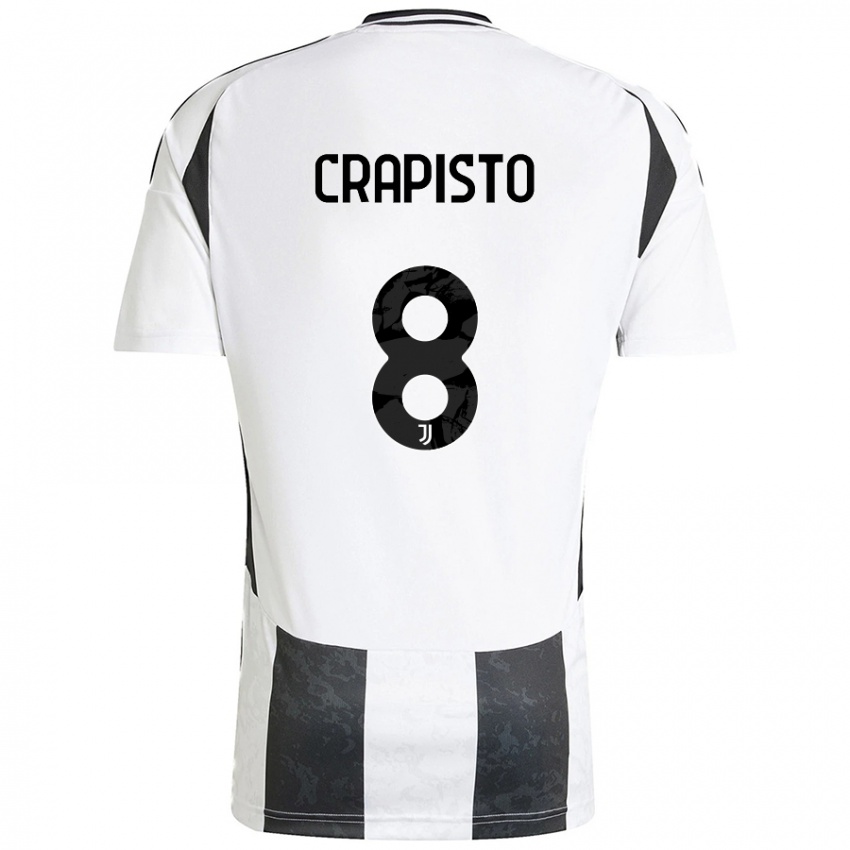 Niño Camiseta Francesco Crapisto #8 Blanco Negro 1ª Equipación 2024/25 La Camisa Chile