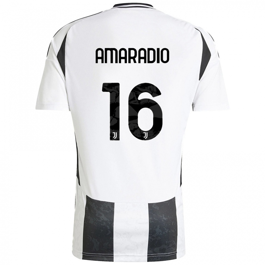 Niño Camiseta Luca Amaradio #16 Blanco Negro 1ª Equipación 2024/25 La Camisa Chile