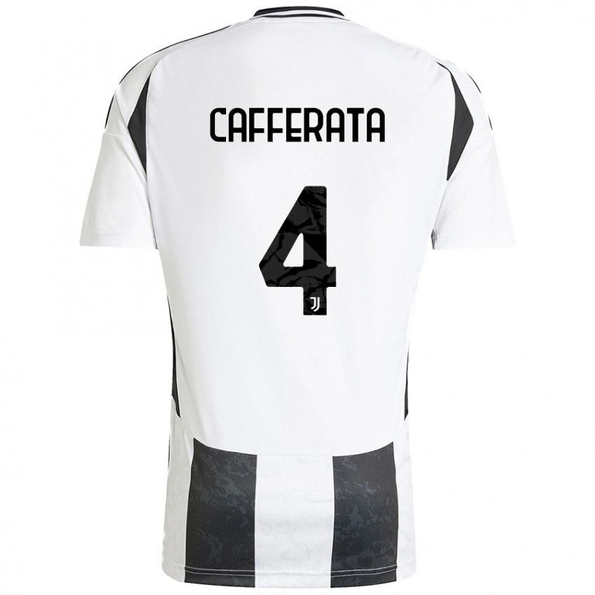 Niño Camiseta Federica Cafferata #4 Blanco Negro 1ª Equipación 2024/25 La Camisa Chile