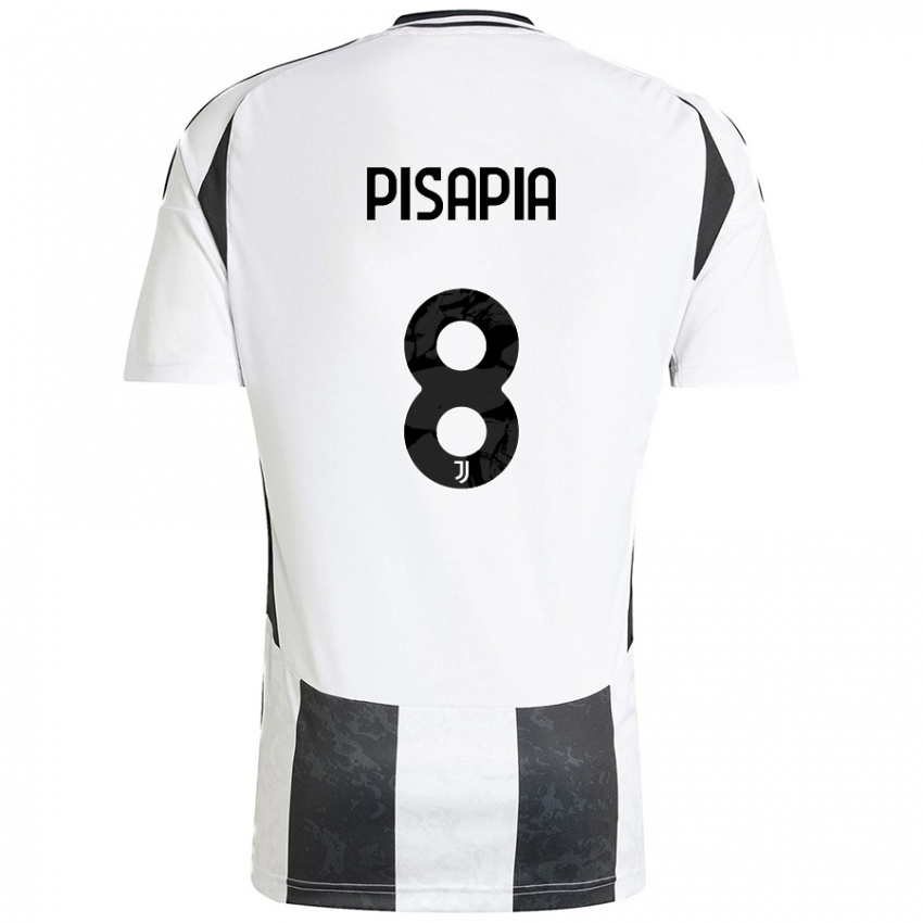 Niño Camiseta Luciano Pisapia #8 Blanco Negro 1ª Equipación 2024/25 La Camisa Chile