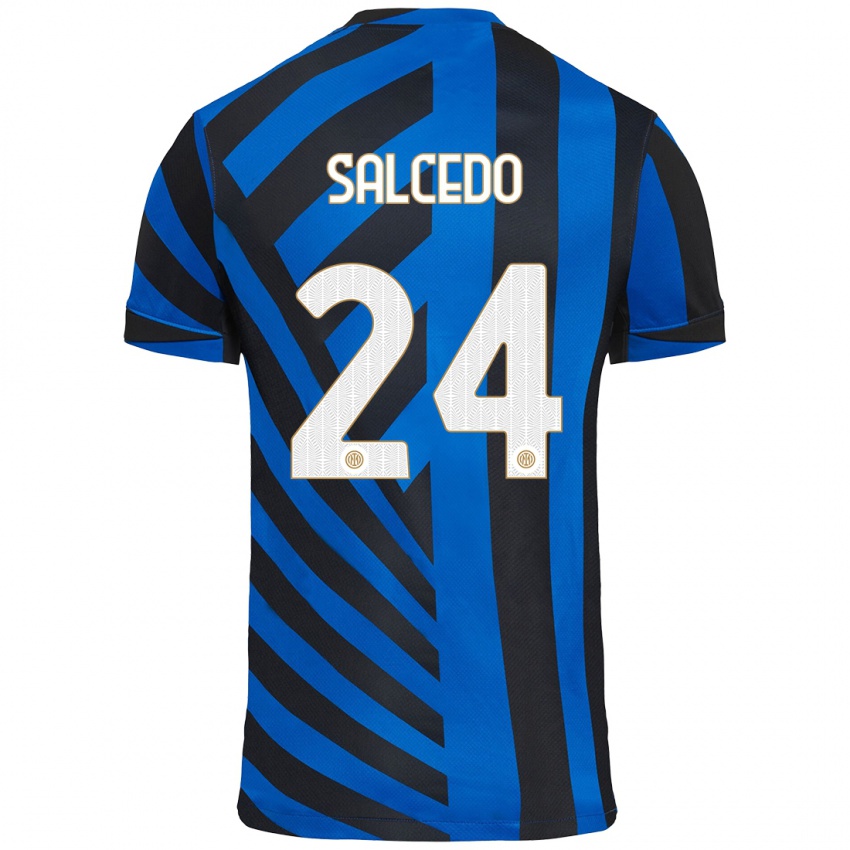 Niño Camiseta Eddie Salcedo #24 Azul Negro 1ª Equipación 2024/25 La Camisa Chile