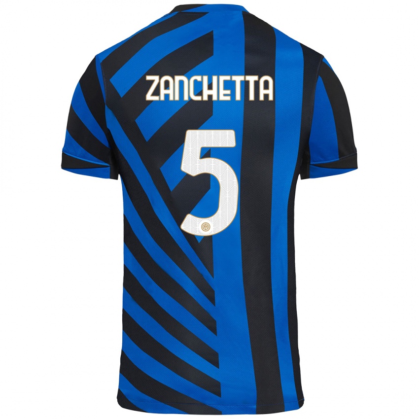 Niño Camiseta Mattia Zanchetta #5 Azul Negro 1ª Equipación 2024/25 La Camisa Chile