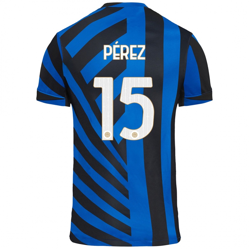 Niño Camiseta Álex Pérez #15 Azul Negro 1ª Equipación 2024/25 La Camisa Chile