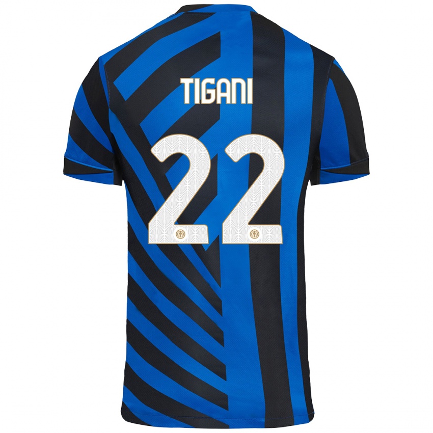 Niño Camiseta Edoardo Tigani #22 Azul Negro 1ª Equipación 2024/25 La Camisa Chile