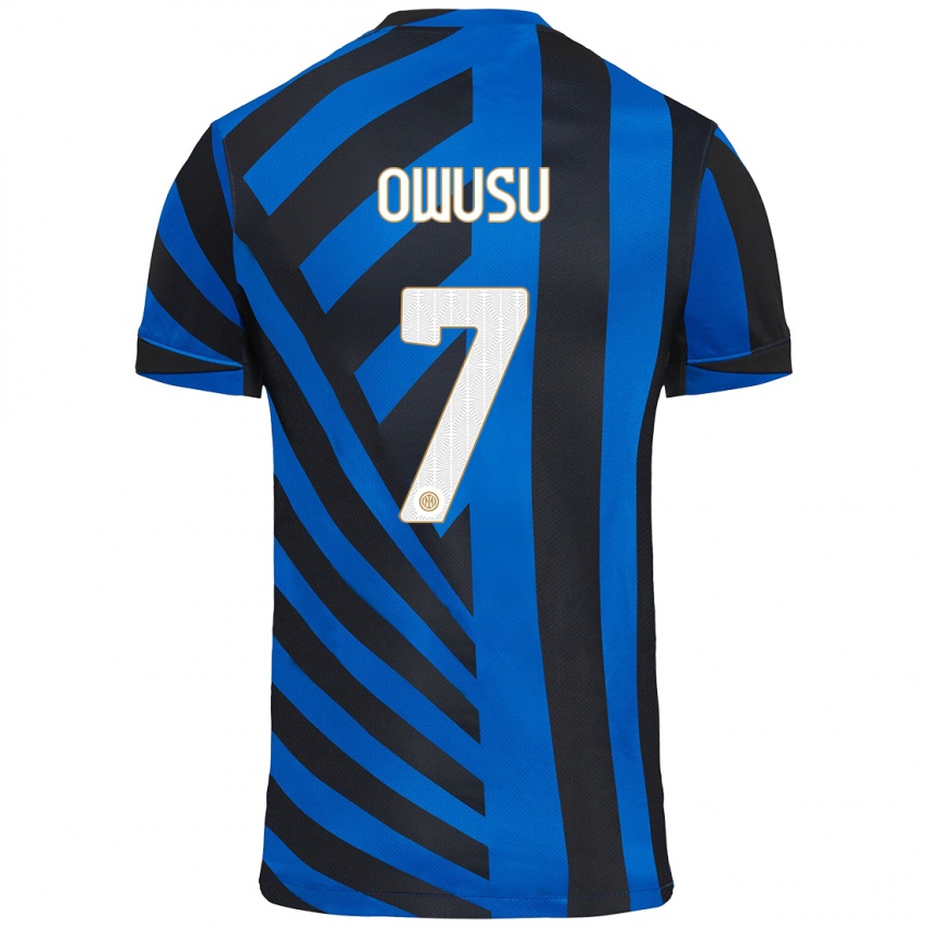 Niño Camiseta Enoch Owusu #7 Azul Negro 1ª Equipación 2024/25 La Camisa Chile