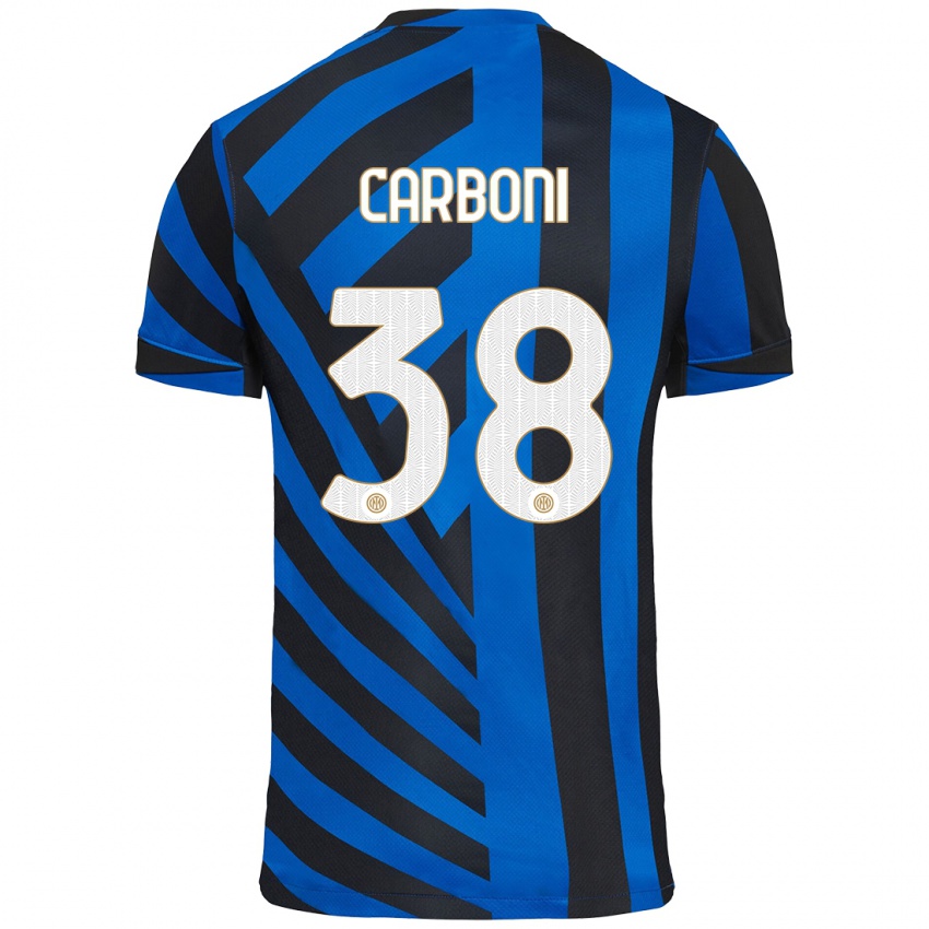 Niño Camiseta Valentin Carboni #38 Azul Negro 1ª Equipación 2024/25 La Camisa Chile