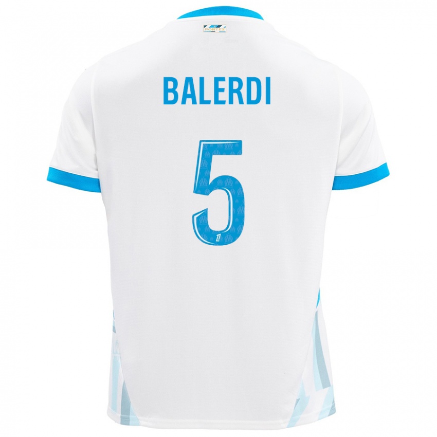 Niño Camiseta Leonardo Balerdi #5 Blanco Azul Cielo 1ª Equipación 2024/25 La Camisa Chile