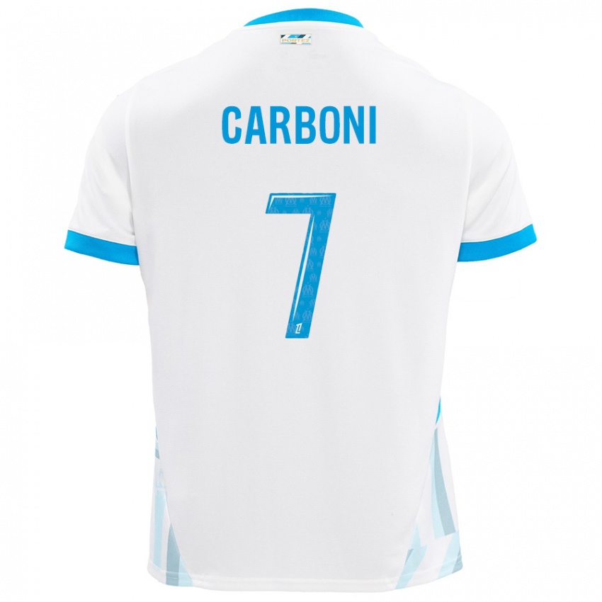 Niño Camiseta Valentín Carboni #7 Blanco Azul Cielo 1ª Equipación 2024/25 La Camisa Chile