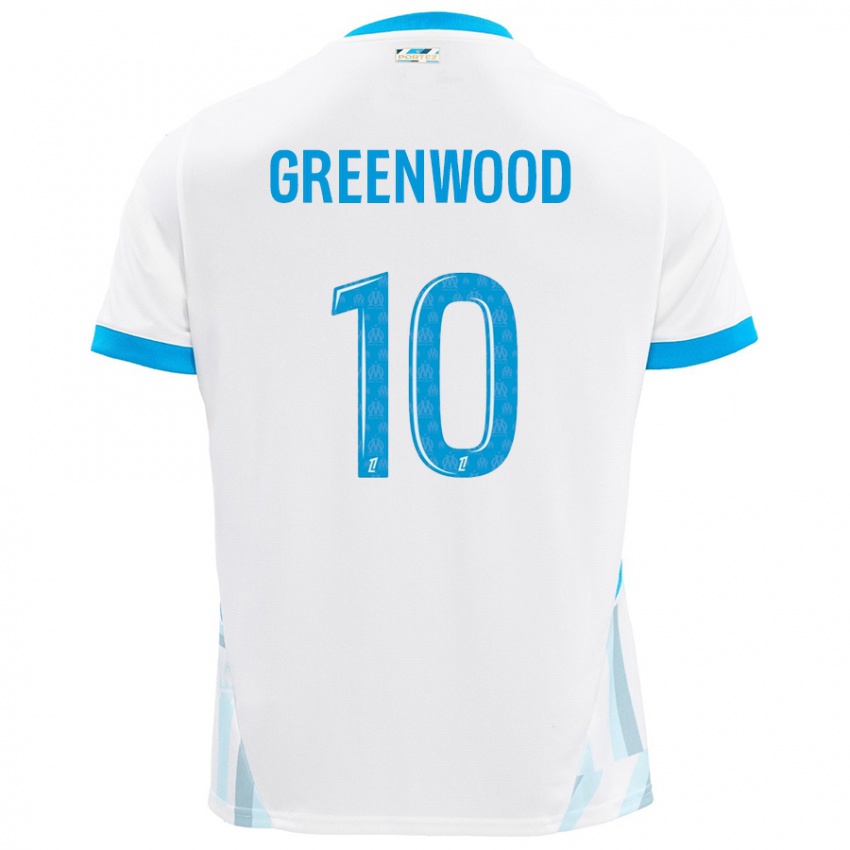 Niño Camiseta Mason Greenwood #10 Blanco Azul Cielo 1ª Equipación 2024/25 La Camisa Chile