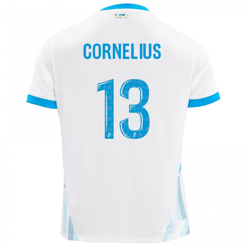 Niño Camiseta Derek Cornelius #13 Blanco Azul Cielo 1ª Equipación 2024/25 La Camisa Chile