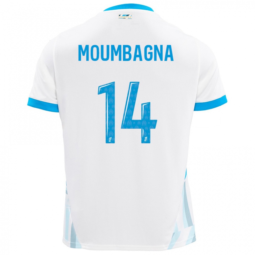 Niño Camiseta Faris Moumbagna #14 Blanco Azul Cielo 1ª Equipación 2024/25 La Camisa Chile