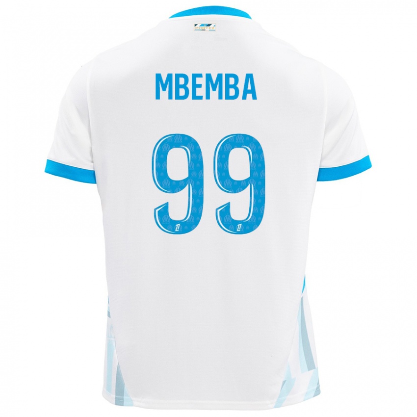 Niño Camiseta Chancel Mbemba #99 Blanco Azul Cielo 1ª Equipación 2024/25 La Camisa Chile