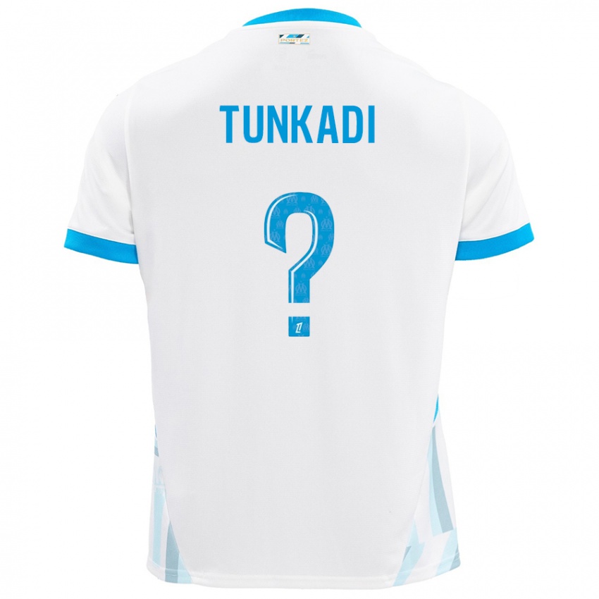 Niño Camiseta Alexandre Tunkadi #0 Blanco Azul Cielo 1ª Equipación 2024/25 La Camisa Chile