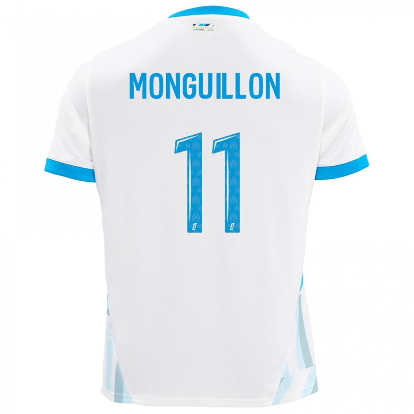 Niño Camiseta Coralie Monguillon #11 Blanco Azul Cielo 1ª Equipación 2024/25 La Camisa Chile