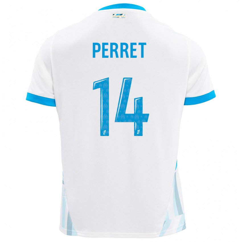 Niño Camiseta Jenny Perret #14 Blanco Azul Cielo 1ª Equipación 2024/25 La Camisa Chile