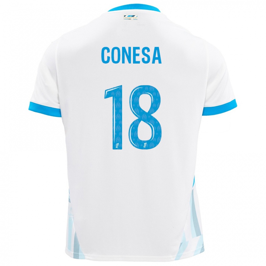 Niño Camiseta Anna Conesa #18 Blanco Azul Cielo 1ª Equipación 2024/25 La Camisa Chile