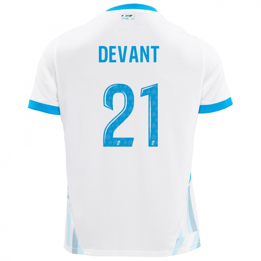 Niño Camiseta Caroline Devant #21 Blanco Azul Cielo 1ª Equipación 2024/25 La Camisa Chile