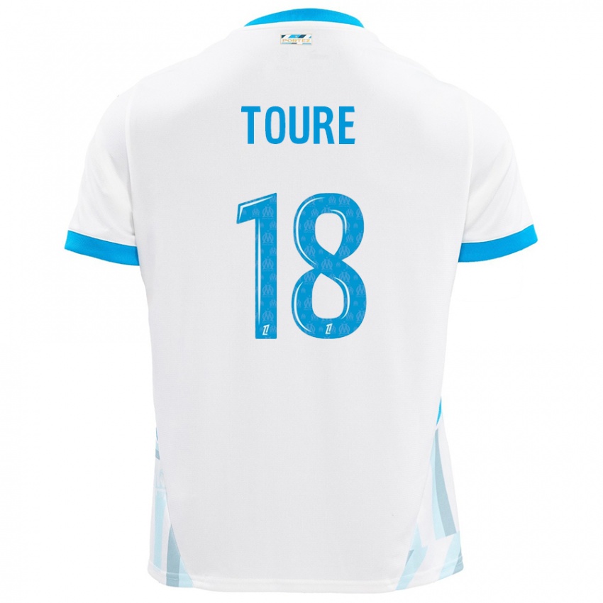 Niño Camiseta Isaak Toure #18 Blanco Azul Cielo 1ª Equipación 2024/25 La Camisa Chile