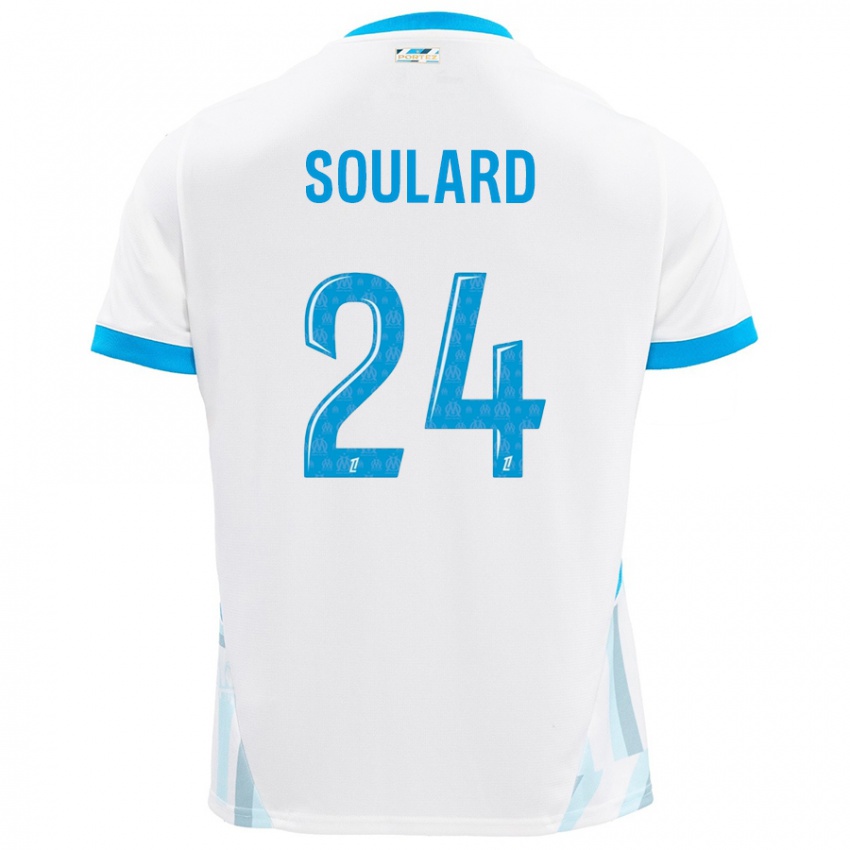 Niño Camiseta Amandine Soulard #24 Blanco Azul Cielo 1ª Equipación 2024/25 La Camisa Chile