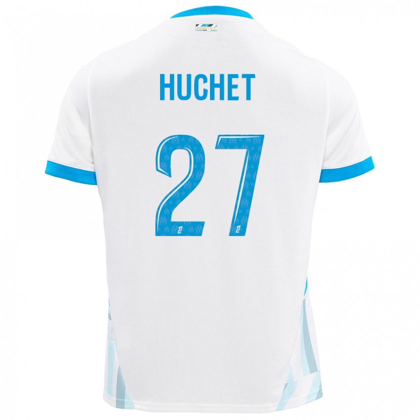 Niño Camiseta Sarah Huchet #27 Blanco Azul Cielo 1ª Equipación 2024/25 La Camisa Chile