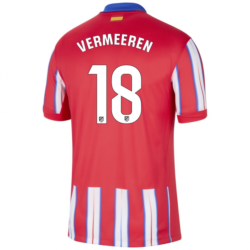 Niño Camiseta Arthur Vermeeren #18 Rojo Blanco Azul 1ª Equipación 2024/25 La Camisa Chile