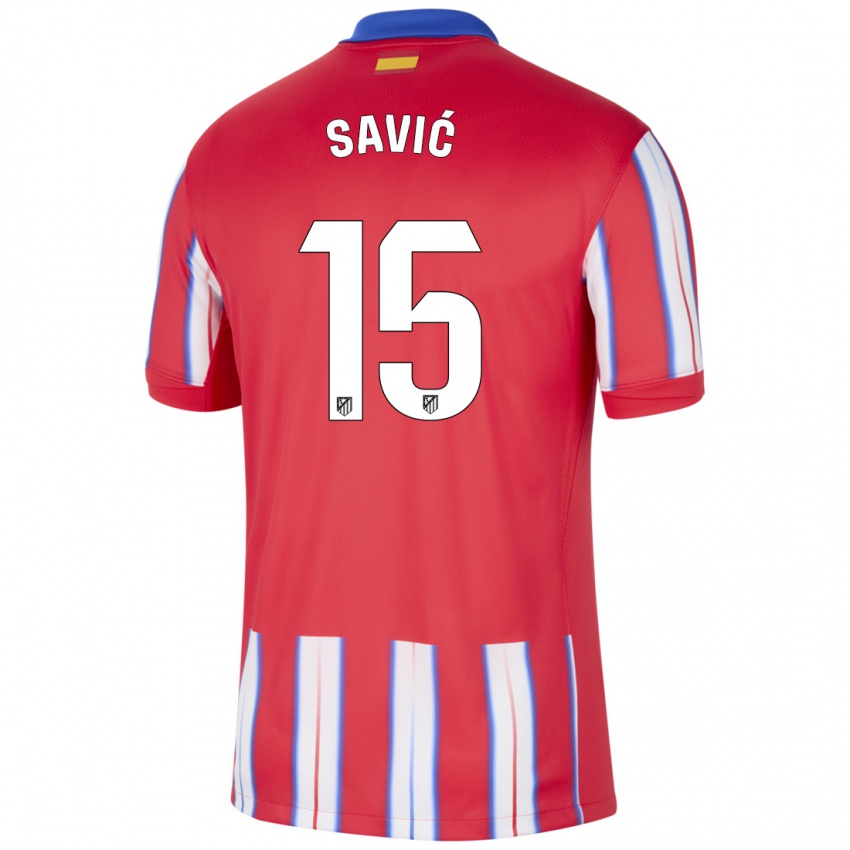 Niño Camiseta Stefan Savic #15 Rojo Blanco Azul 1ª Equipación 2024/25 La Camisa Chile