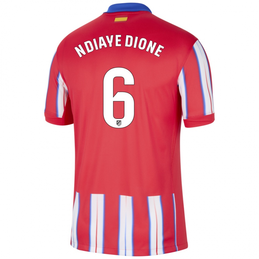 Niño Camiseta Assane Ndiaye Dione #6 Rojo Blanco Azul 1ª Equipación 2024/25 La Camisa Chile