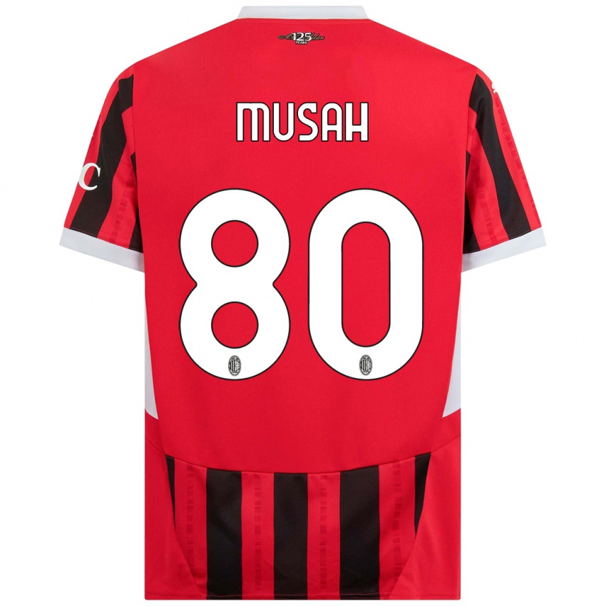 Niño Camiseta Yunus Musah #80 Rojo Negro 1ª Equipación 2024/25 La Camisa Chile