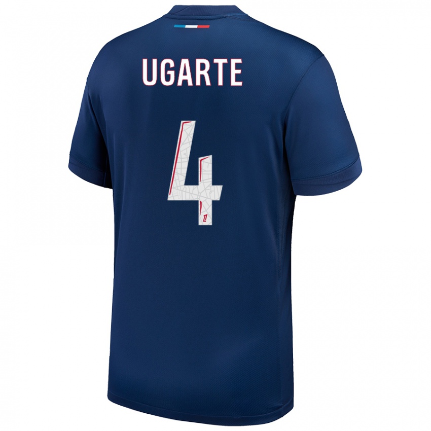 Niño Camiseta Manuel Ugarte #4 Azul Marino Blanco 1ª Equipación 2024/25 La Camisa Chile