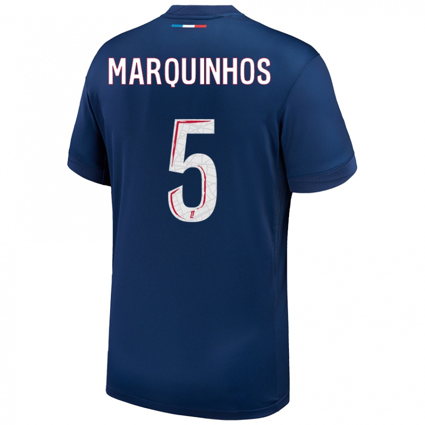 Niño Camiseta Marquinhos #5 Azul Marino Blanco 1ª Equipación 2024/25 La Camisa Chile