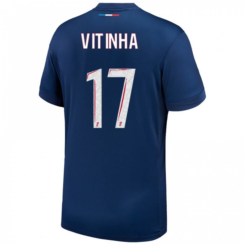 Niño Camiseta Vitinha #17 Azul Marino Blanco 1ª Equipación 2024/25 La Camisa Chile