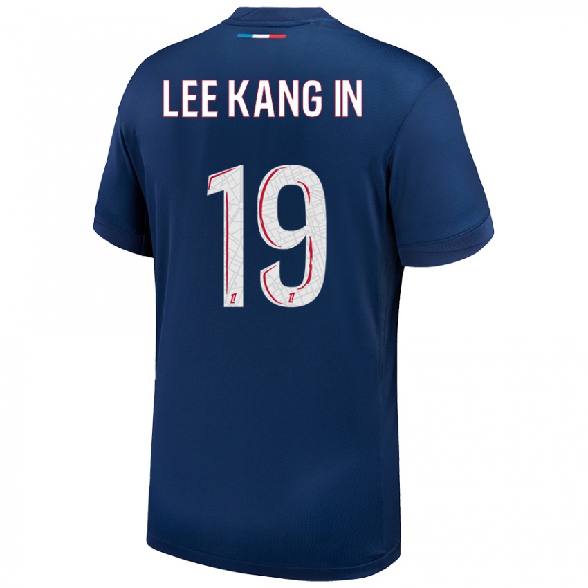 Niño Camiseta Kang-In Lee #19 Azul Marino Blanco 1ª Equipación 2024/25 La Camisa Chile