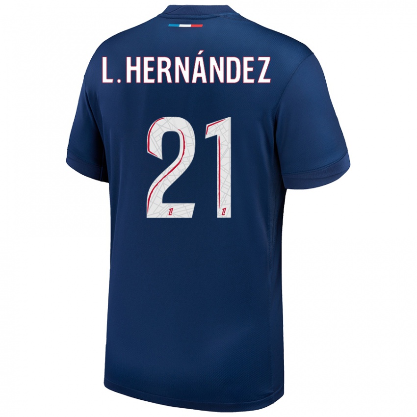 Niño Camiseta Lucas Hernández #21 Azul Marino Blanco 1ª Equipación 2024/25 La Camisa Chile