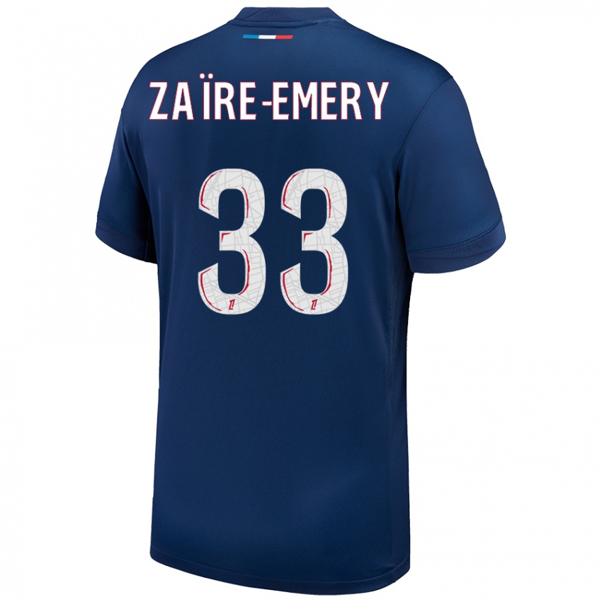 Niño Camiseta Warren Zaire Emery #33 Azul Marino Blanco 1ª Equipación 2024/25 La Camisa Chile