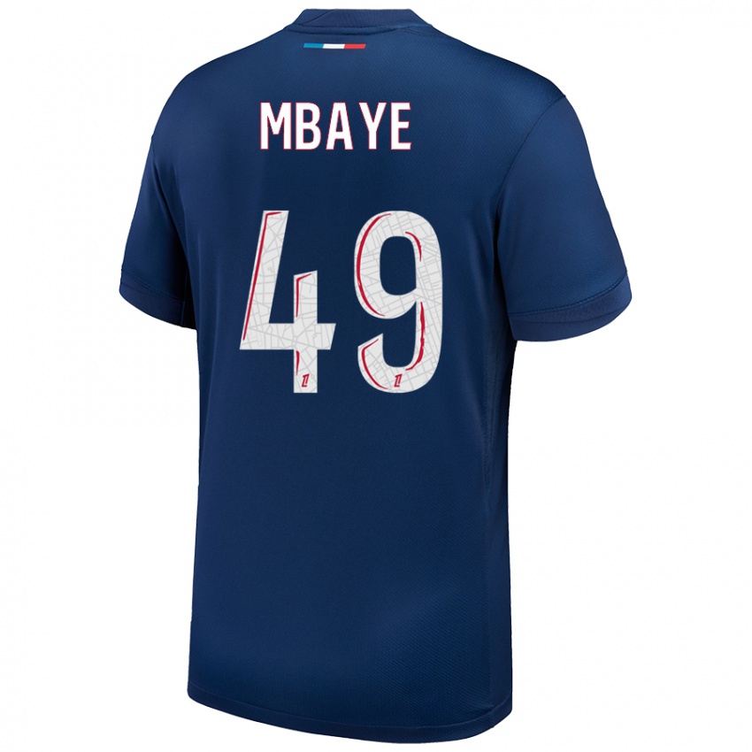 Niño Camiseta Ibrahim Mbaye #49 Azul Marino Blanco 1ª Equipación 2024/25 La Camisa Chile