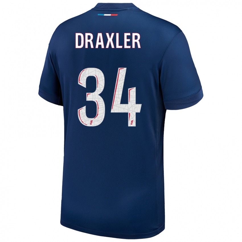 Niño Camiseta Julian Draxler #34 Azul Marino Blanco 1ª Equipación 2024/25 La Camisa Chile