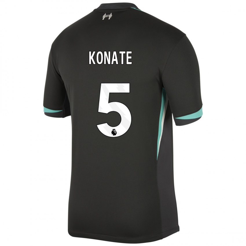 Niño Camiseta Ibrahima Konate #5 Negro Antracita Blanco 2ª Equipación 2024/25 La Camisa Chile